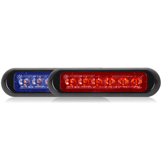 Thin Low Profile Dual Color LED Warning Light Blue / Red Clear Lens