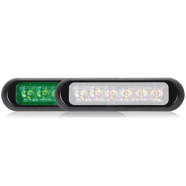Thin Low Profile Dual Color LED Warning Light Green / White Clear Lens