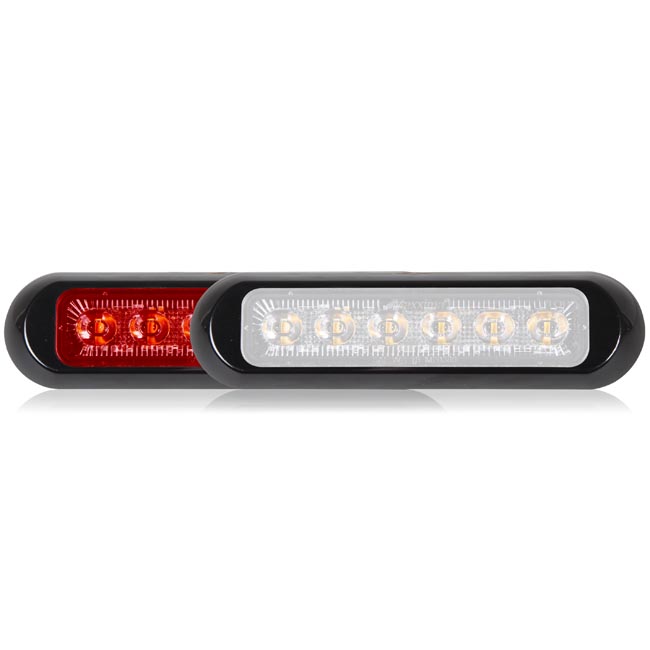 Thin Low Profile Dual Color LED Warning Light Red / White Clear Lens
