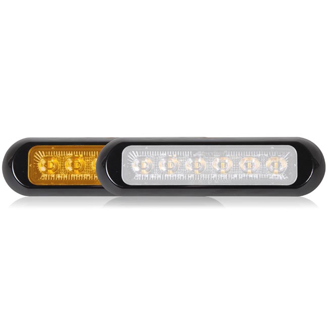 Thin Low Profile Dual Color LED Warning Light Amber / White Clear Lens