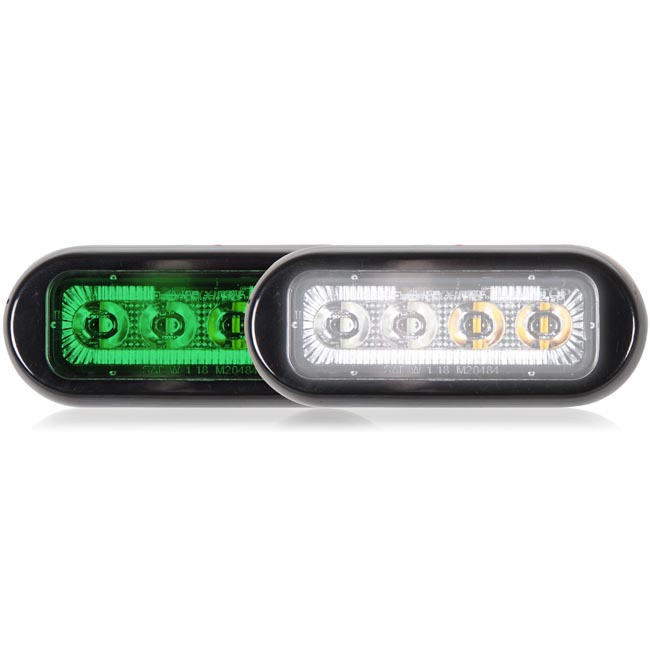 8 LED Rectangular Surface Mount Warning Green / White Clear Lens