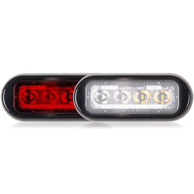 8 LED Rectangular Surface Mount Warning Red / White Clear Lens
